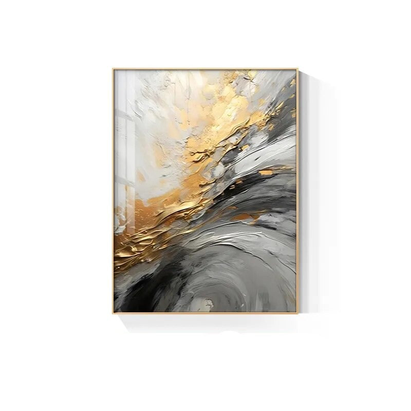 Black Gray Golden Storm Thick Brush Paint Canvas Print Wall Art Fine Art Giclee Print Pictures For Luxury Living Room Hotel Room Home Office Decor | Bowlift