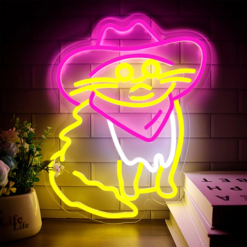 BowLift | USB-Enabled Cat Cowboy Neon Light - Perfect for Bedrooms, Game Rooms, and Parties