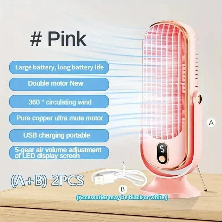 Large Battery Dual Motor Household Small Air Cooler, 5-speed Air Cooling Fan 720 ° Surround Air Blower, Portable USB Fan | Bowlift