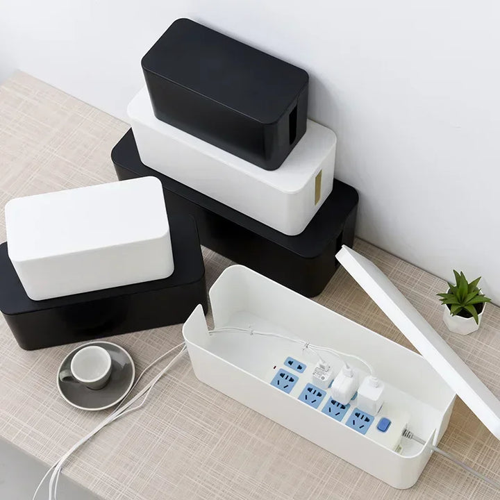 BowLift | Kabelux Cable Box with Lid | 32×13×12 cm | Socket & Charging Cable Organizer | Dust Protection for Power Supplies & Routers