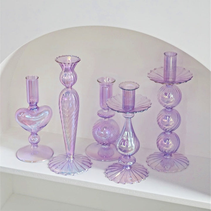 Ribbed Glass Candle Holders - Lilac | Bowlift