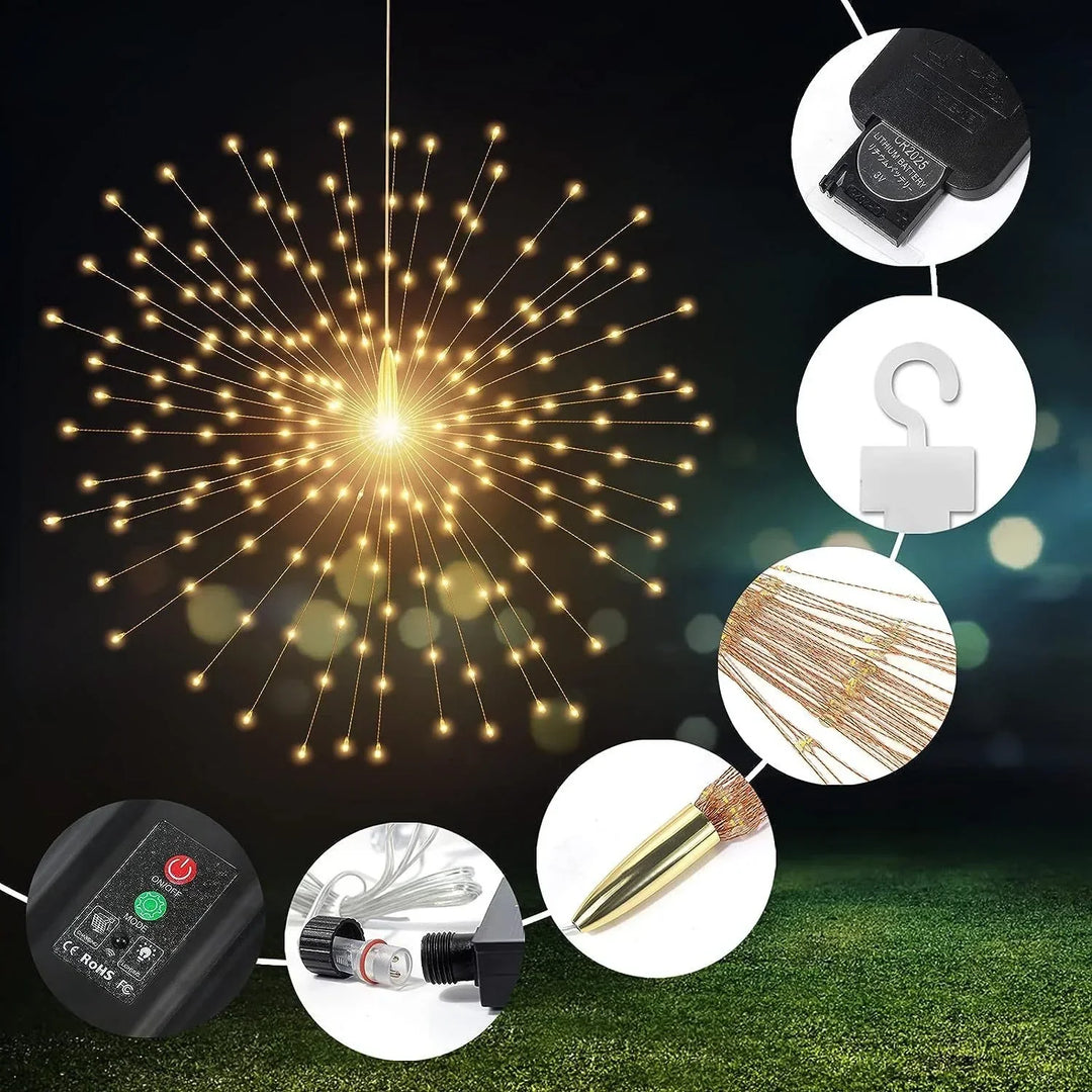 BowLift | Lunaris Solar Fireworks Fairy Lights | 5×90 LEDs | 8 Modes & Remote Control | IP65 Waterproof | Garden, Terrace & Christmas