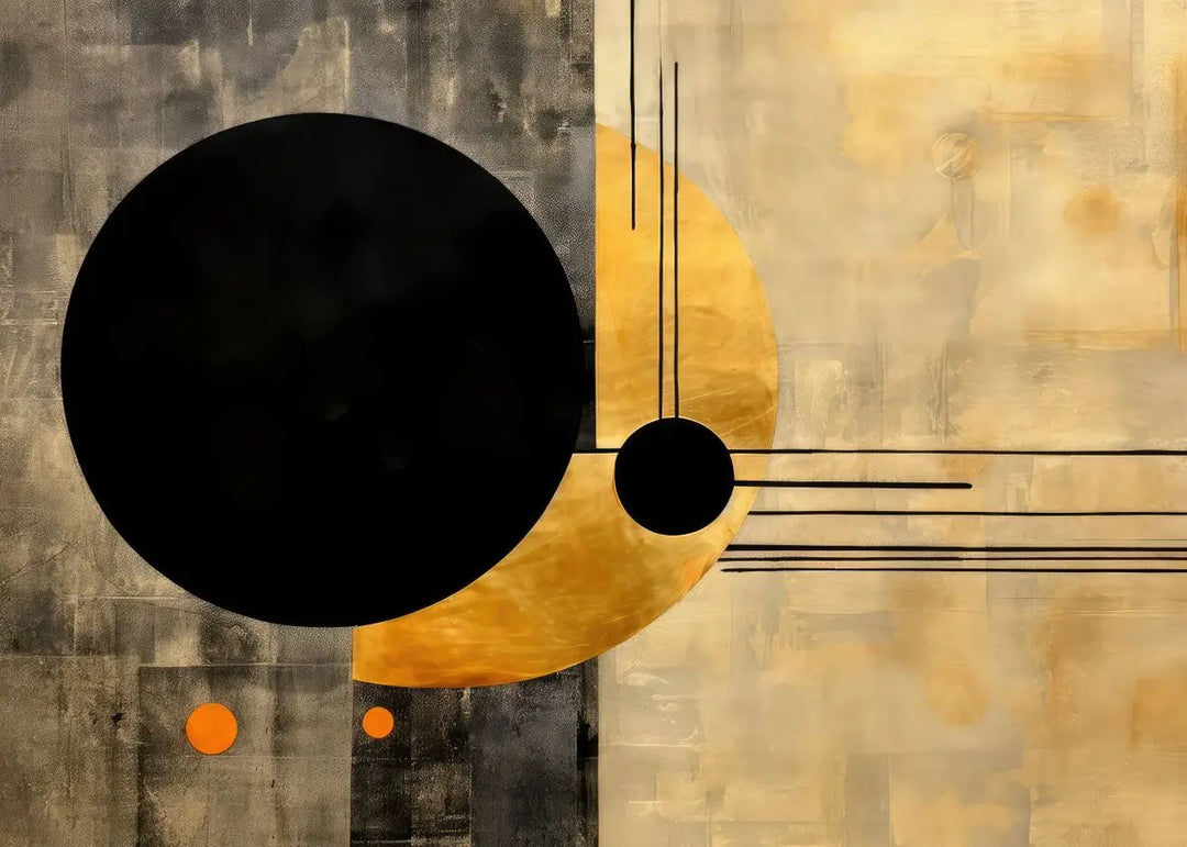 Modern Flowing Geometry Black Golden Abstract Wall Art Fine Art Canvas Prints Pictures For Living Room Dining Room Home Office Decor | Bowlift