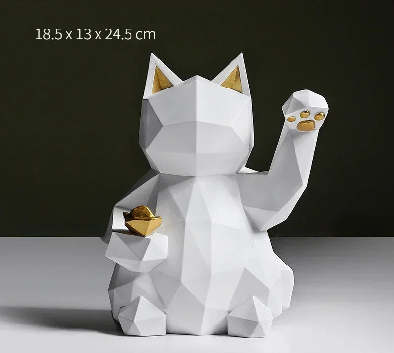 Nordic Minimalism Geometry Lucky Cat Statues | Bowlift