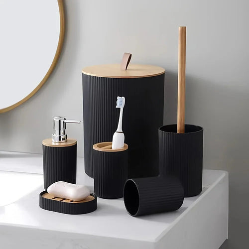 6-piece bathroom set with bamboo accents | Bowlift