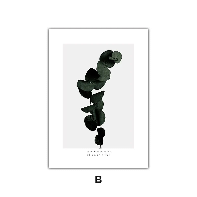 Minimalist Green Leaves Modern Botanical Specimen Wall art Fine Art Canvas Prints Gallery Wall Pictures For Living Room Dining Room Art Decor | Bowlift