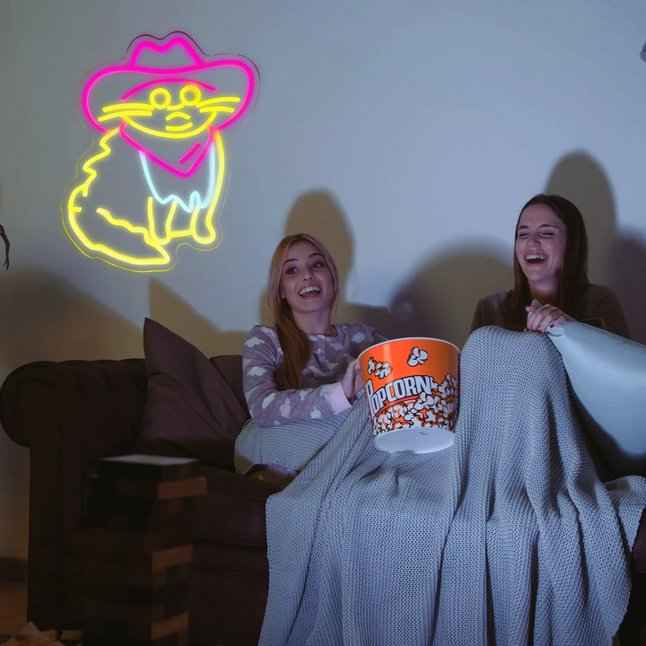 BowLift | USB-Enabled Cat Cowboy Neon Light - Perfect for Bedrooms, Game Rooms, and Parties