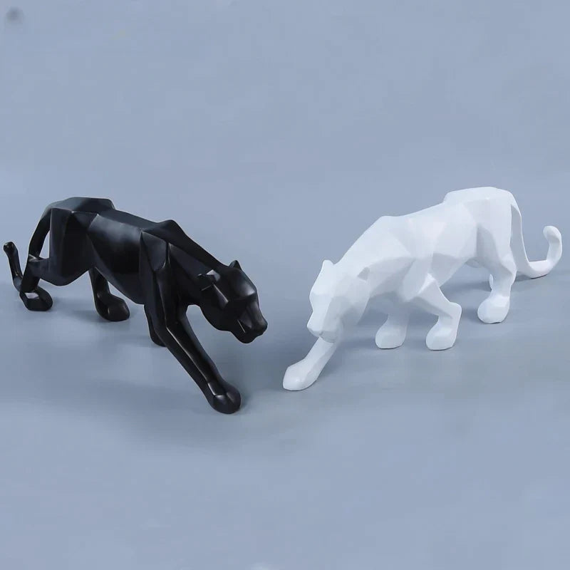 BowLift | Panther Statue, Animal Figure, Abstract Geometric Style, Resin, Leopard Sculpture, Home Office, Desktop Decoration, Crafts
