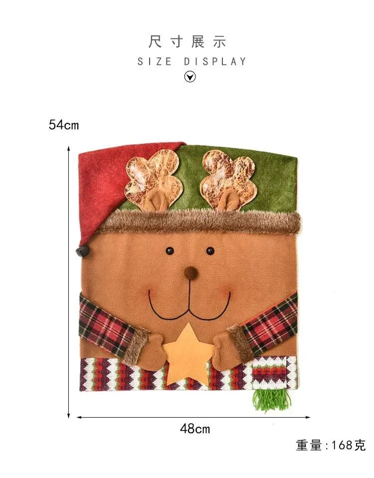 BowLift | Christmas chair cover MerrySeat | Santa, Snowman & Reindeer Design | Fabric chair cover | Reusable decoration for Christmas
