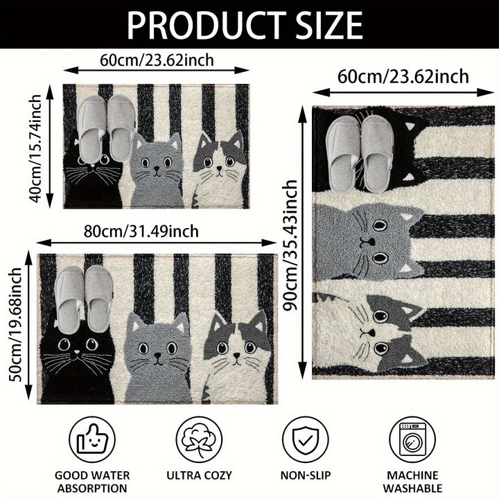 BowLift | Cat Rug Miyono | Soft & Waterproof | Non-slip Mat with Stripes & Cartoon Cat Design | For Bedroom, Hallway & Living Room