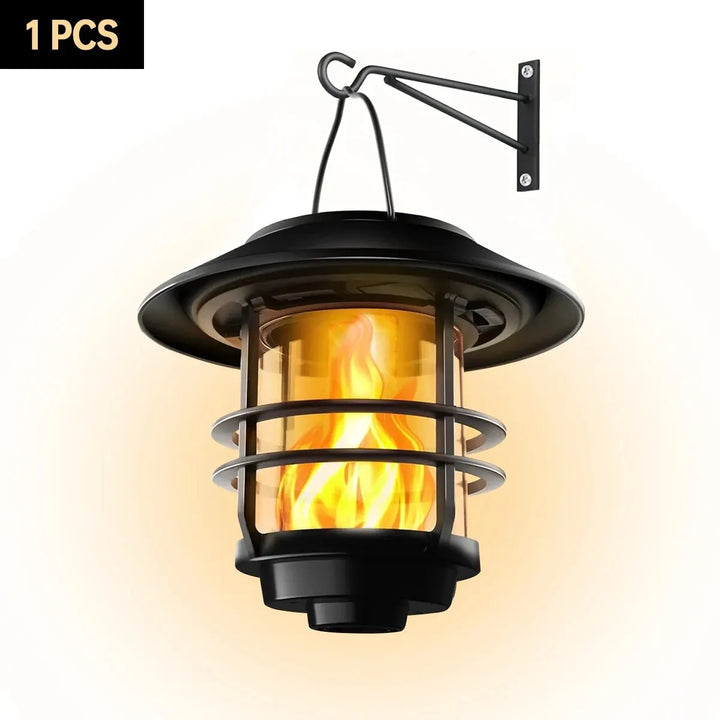 BowLift | Flammora Solar Pendant Light with Flame Effect | IP65 Waterproof | Stainless Steel & Glass | For Garden, Fence & Terrace