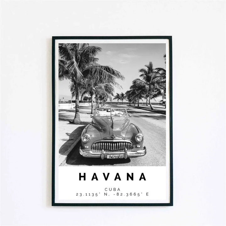 Cuba Havana Black & White Travel Poster Wall Art Fine Art Canvas Prints Pictures For Living Room Dining Room | Bowlift