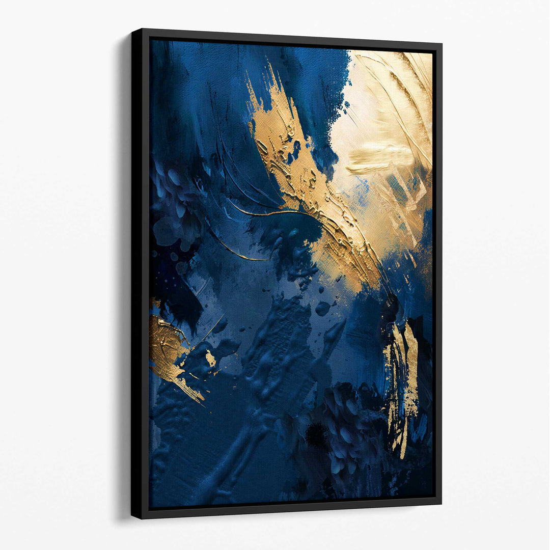 Abstract blue and gold canvas wall art color strokes No. 2 | Bowlift