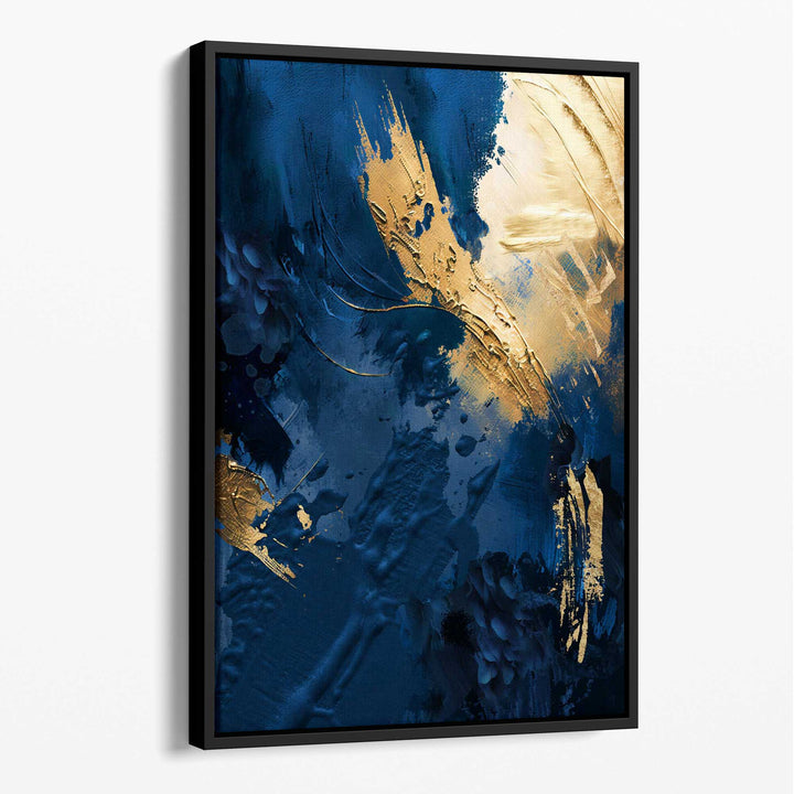 Abstract blue and gold canvas wall art color strokes No. 2 | Bowlift