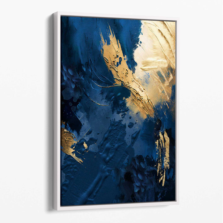 Abstract blue and gold canvas wall art color strokes No. 2 | Bowlift