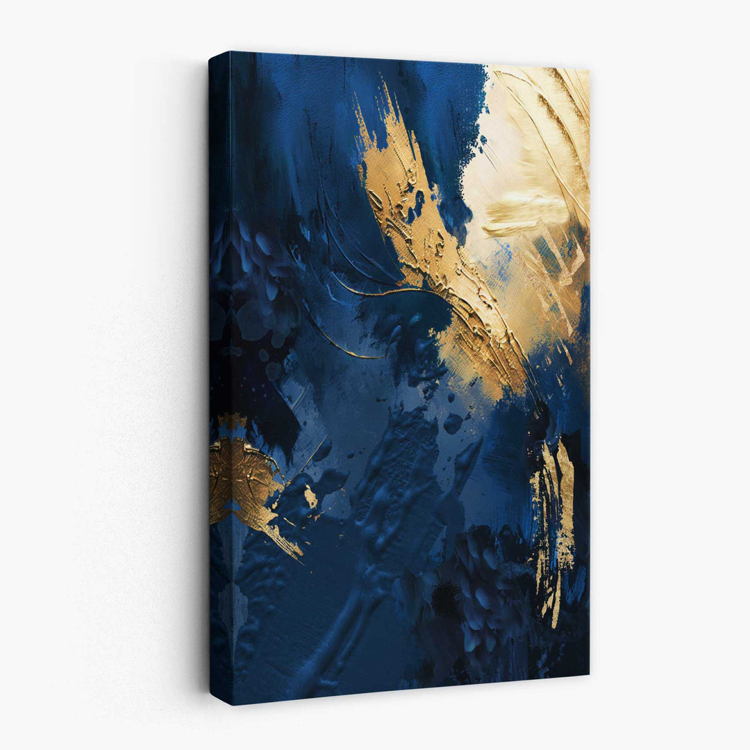 Abstract blue and gold canvas wall art color strokes No. 2 | Bowlift