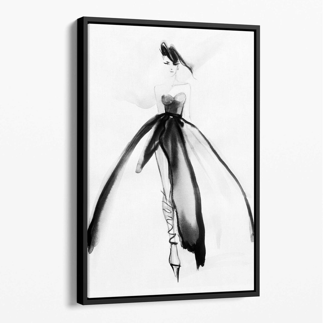 Black & White Fashion Catwalk Illustration Canvas Print | Bowlift