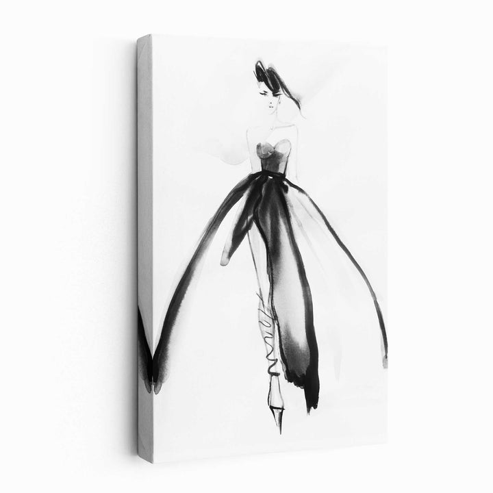 Black & White Fashion Catwalk Illustration Canvas Print | Bowlift