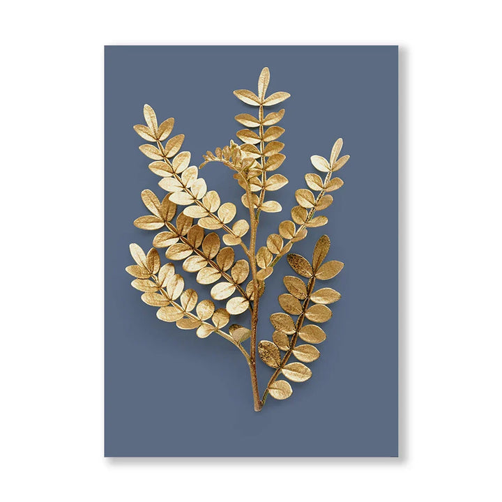 Blue Minimalist Golden Abstract Floral Wall Art Fine Art Canvas Prints Pictures For Luxury Living Room Dining Room Home Office Art Decor | Bowlift