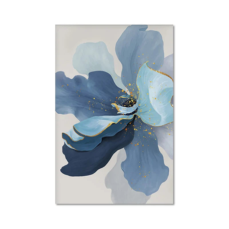 Big Blue Petal Floral Wall Art Fine Art Canvas Prints Modern Botanical Abstract Pictures For Living Room Bedroom Dining Room Art Decor | Bowlift