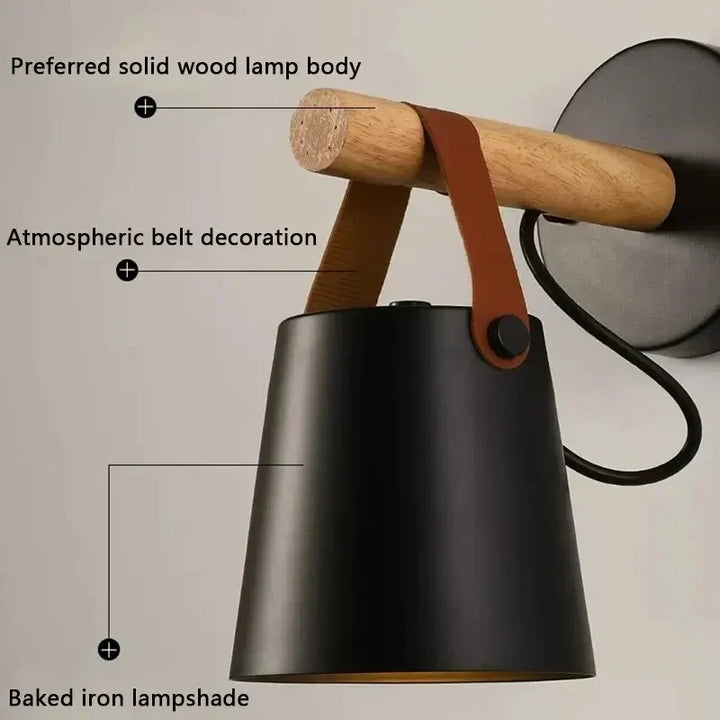 NordicGlow Light - Wooden LED Wall Lamp with Leather Accents Bowlift