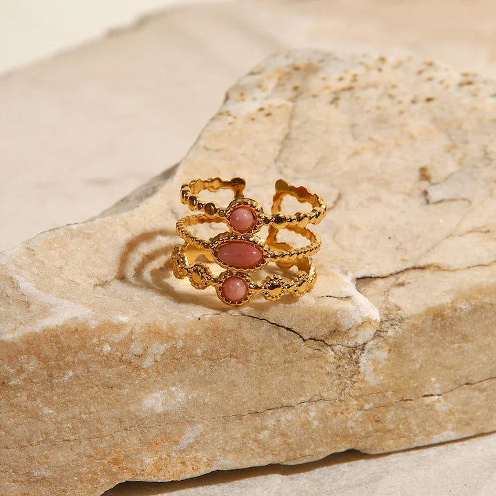 BowLift | 18k Triple Rose Stone Ring Stack