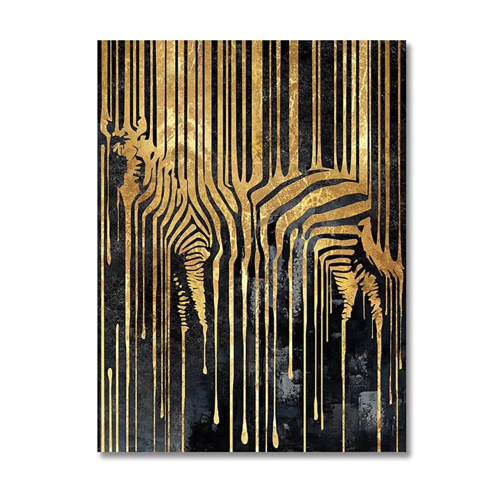 Modern Abstract Golden Zebra Lines Lion Elephant Tiger Wall Art Fine Art Canvas Prints Pictures For Luxury Apartment Living Room Dining Room Art Decor | Bowlift