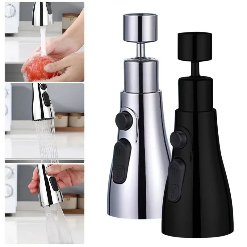 HydroFlex360 – Multifunctional 360°/720° Rotatable Kitchen Faucet Attachment with 3 Spray Types Bowlift