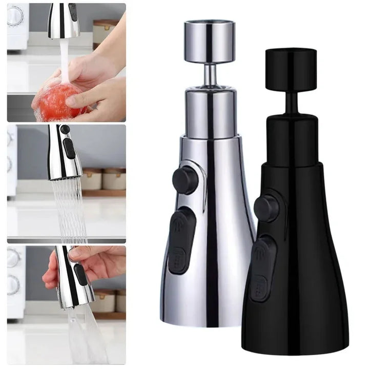 HydroFlex360 – Multifunctional 360°/720° Rotatable Kitchen Faucet Attachment with 3 Spray Types Bowlift