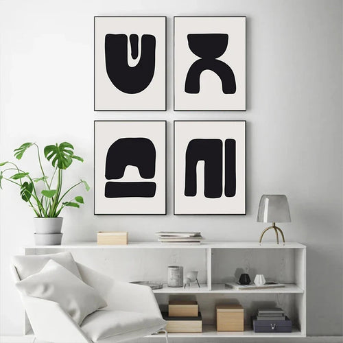 Minimalist Abstract Primitive Symbols Wall Art Fine Art Canvas Prints Black White Pictures For Modern Apartment Living Room Home Decor | Bowlift