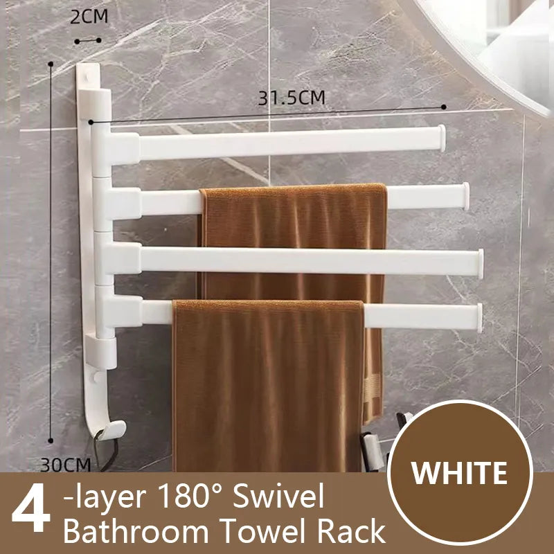 BowLift | Bathroom Towel Holder Rotatable Towel Rack Space Aluminum 1/2/3/4/5-Bar Towel Holder Kitchen Shelf Kitchen Hanging Shelf Wall Mounted