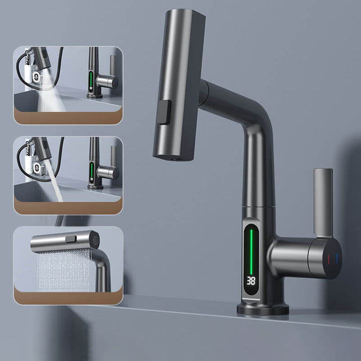 BowLift | WaterMaster Flexible LED Kitchen & Bathroom Faucet – 360° Swivel, Pull-Out Hose & 5 Spray Modes