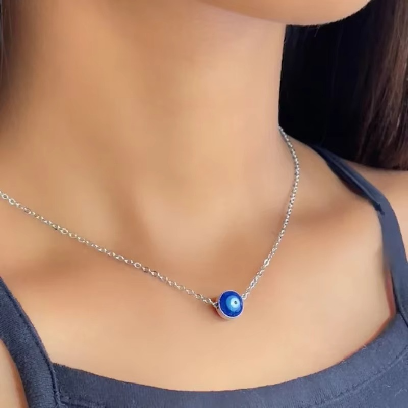 BowLift | Blue Evil Eye Clavicle Necklace in Stainless Steel