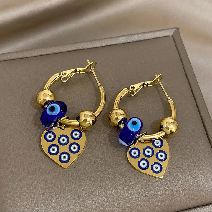 BowLift | Golden Evil Eye Heart Hoop Earrings