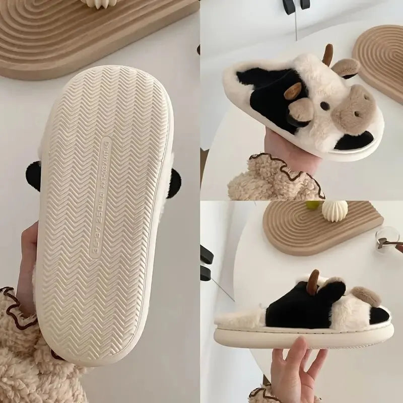 Funny Cow Slippers for Men and Women – Fluffy Winter Slippers, Cozy and Warm, Non-Slip and Soft for Home | Bowlift