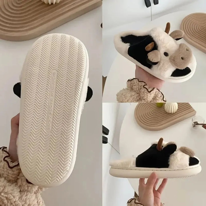 Funny Cow Slippers for Men and Women – Fluffy Winter Slippers, Cozy and Warm, Non-Slip and Soft for Home | Bowlift