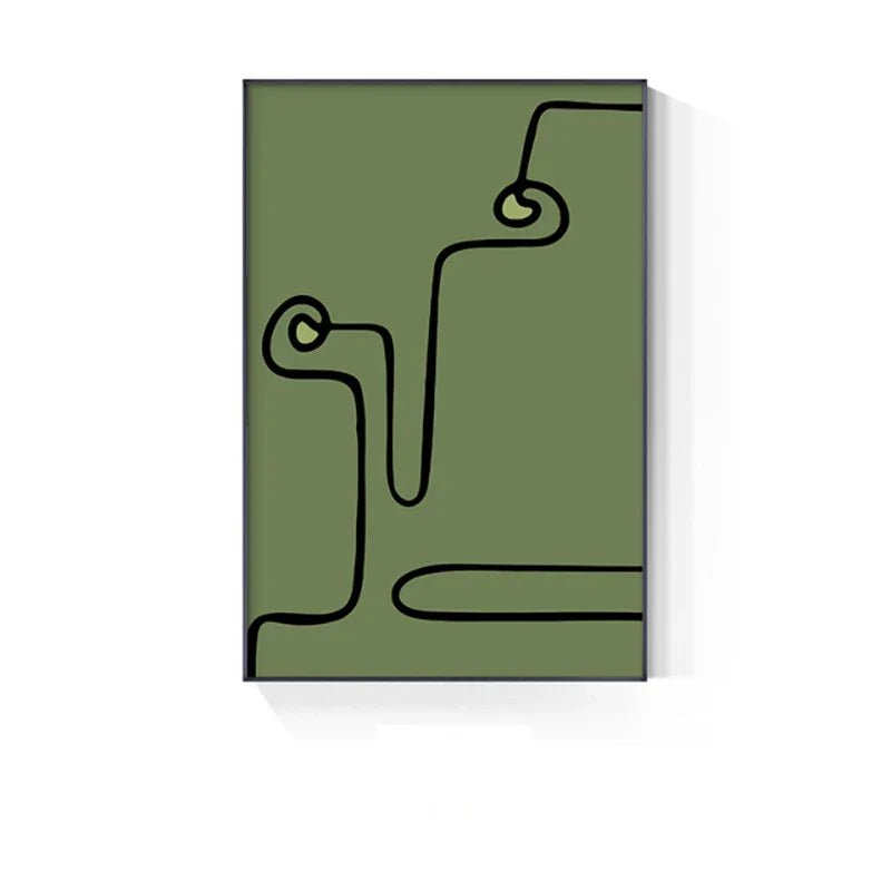 Abstract Green Geometric Line Art Wall Art Fine Art Canvas Prints Pictures For Modern Apartment Living Room Home Office Art Decor | Bowlift