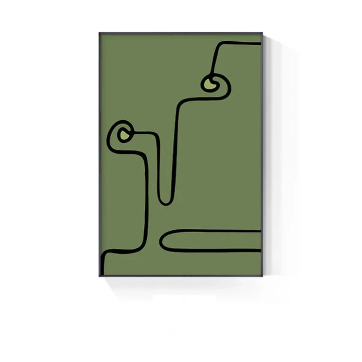 Abstract Green Geometric Line Art Wall Art Fine Art Canvas Prints Pictures For Modern Apartment Living Room Home Office Art Decor | Bowlift