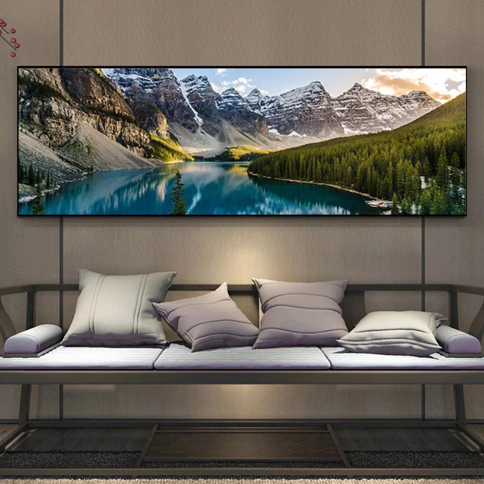 Mountain Lake Forest Wilderness Wall Art Large Format Canvas Prints Wide Format Landscape Picture For Above The Sofa Or Above The Bed | Bowlift