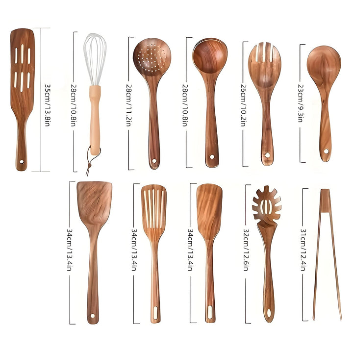 EcoWood Wooden Utensils Set with 11 Pieces Bowlift