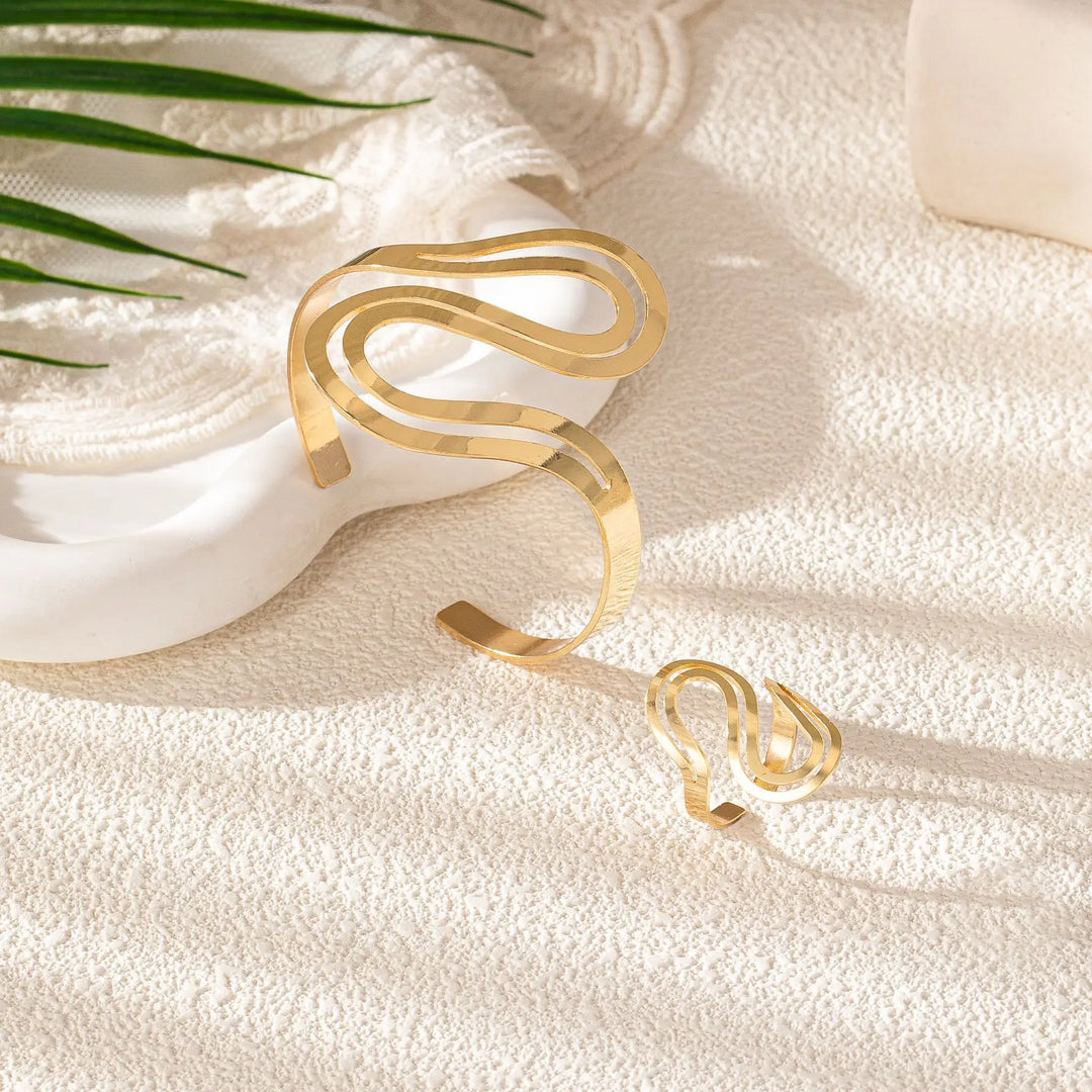 BowLift | Adjustable Modern Swirl Bracelet and Ring Set