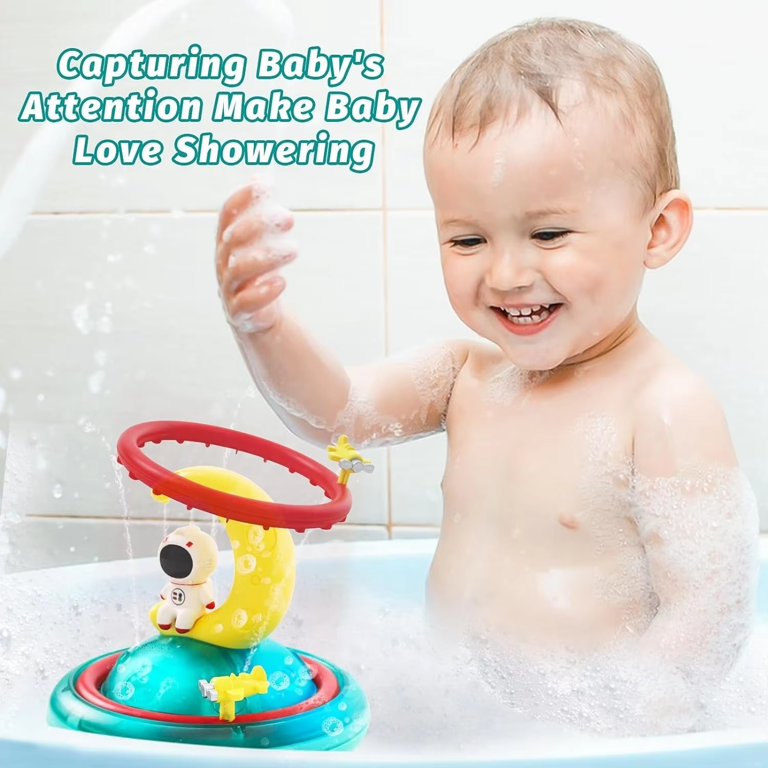BowLift | Interactive Astronaut Bath Toy with Automatic Water Spray, Lights, and Music