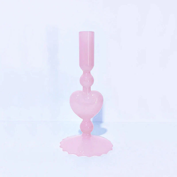 BowLift | Retro Taper Candle Holder Red Heart Shape Glass Candle Holder Wedding Table Decoration Home Party Glass Vase Decor
