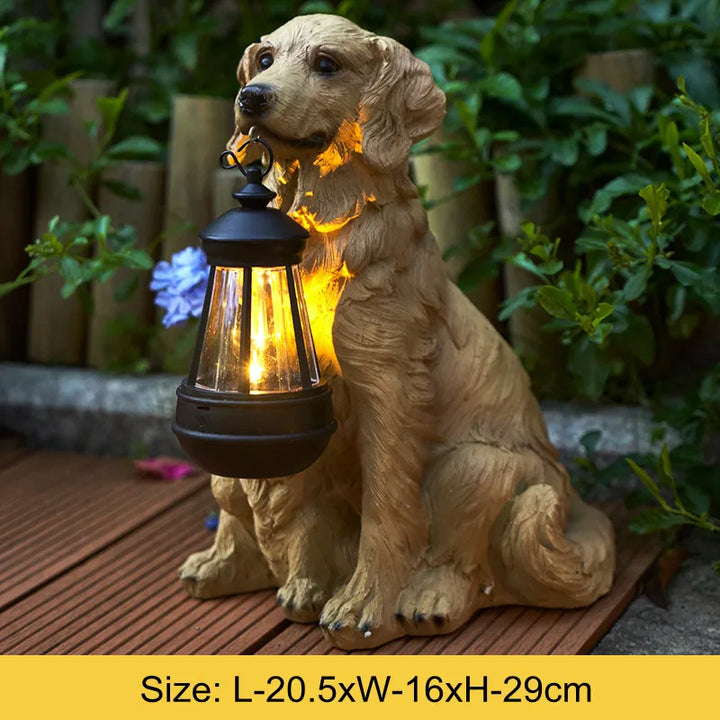 Solar-Powered Outdoor Resin Dog Statue Lamp | Bowlift