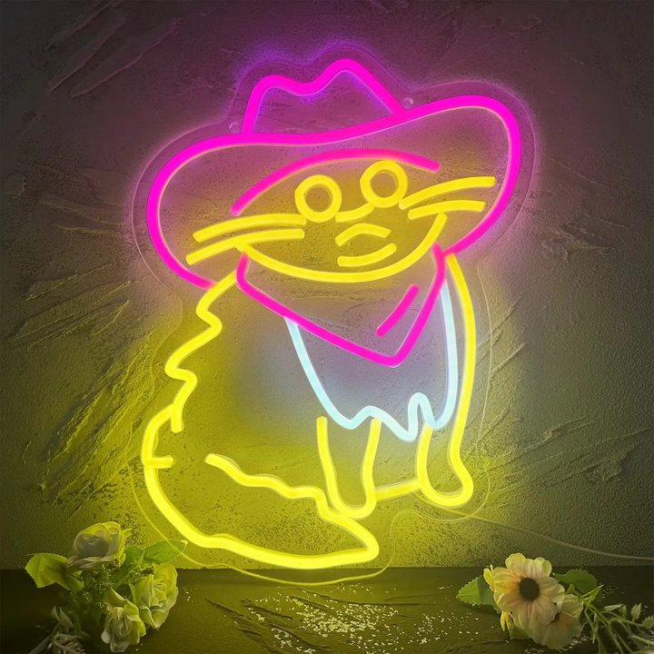 BowLift | USB-Enabled Cat Cowboy Neon Light - Perfect for Bedrooms, Game Rooms, and Parties