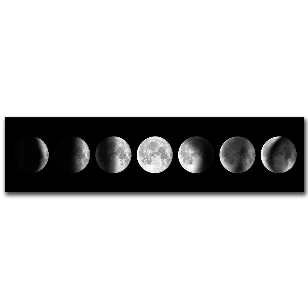 Moon Phases Wide Format Black White Wall Art Canvas Prints Pictures For Bedroom Above The Bed Living Room Decor | Bowlift