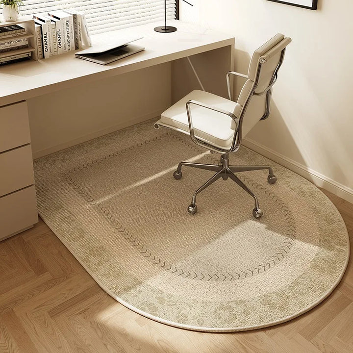 BowLift | Round Office Chair Mat 100cm – Beige Striped Non-Slip Carpet Protector