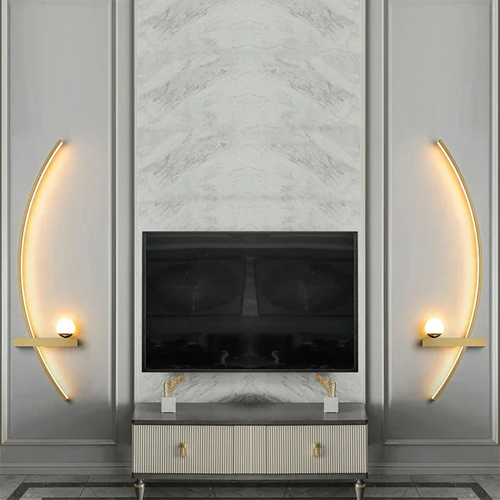 BowLift | Contemporary Edge Wall Lamp – Black & Gold Indoor/Outdoor Lighting for Modern Spaces