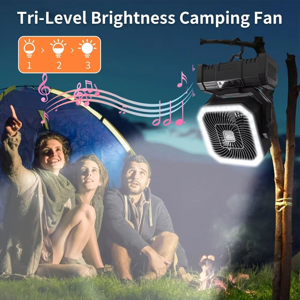 Rechargeable Camping Fan with 20000mAh Battery, 4 Speeds and LED Lantern | Bowlift