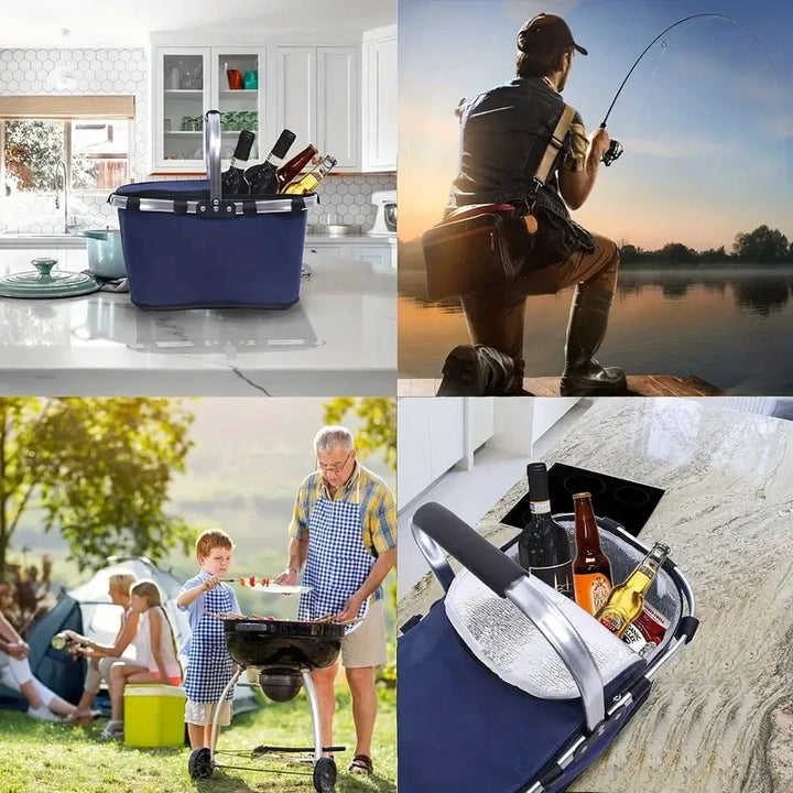 BowLift | ThermaTrip Folding Basket | Insulated Picnic Basket with Aluminum Foil & Carry Handle | 3-fold Foldable | For Outing, Park, Shopping & Travel